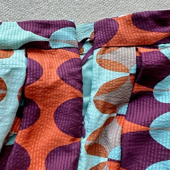 HD in Paris Anthropologie Geometric Print Pleated Silk Teal Skirt Size 12P Pocke - Picture 6 of 8